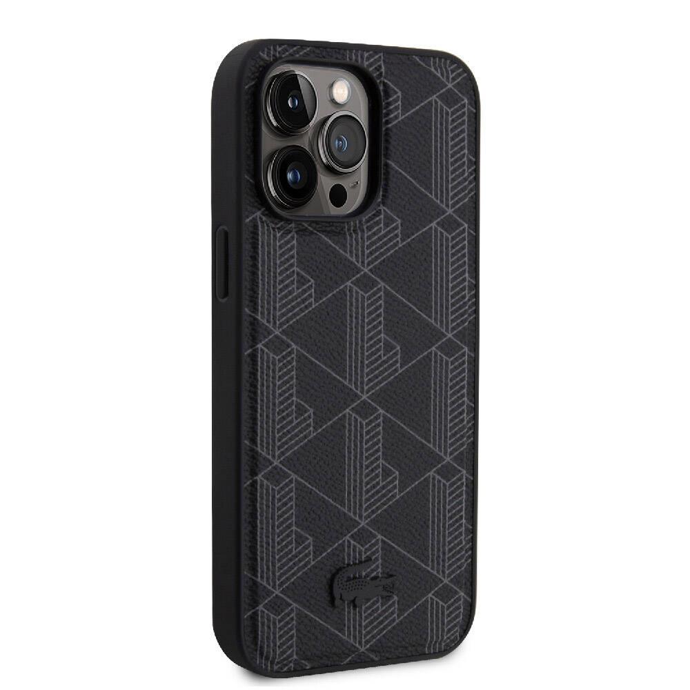 Apple iPhone 15 Pro Max Kılıf Lacoste Orjinal Lisanslı M-safe Şarj Özellikli PU Deri Görünümlü Karışık Monogram Desenli Kapak