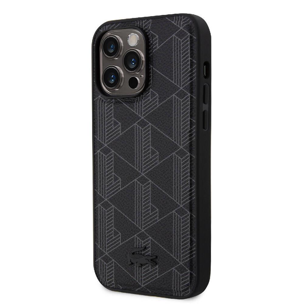 Apple iPhone 15 Pro Max Kılıf Lacoste Orjinal Lisanslı M-safe Şarj Özellikli PU Deri Görünümlü Karışık Monogram Desenli Kapak
