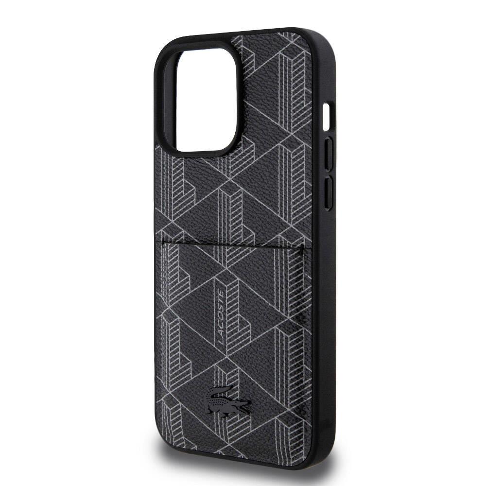 Apple iPhone 15 Pro Max Kılıf Lacoste Orjinal Lisanslı M-safe Şarj Özellikli PU Deri Görünümlü Kartlıklı Karışık Monogram Desenli Kapak