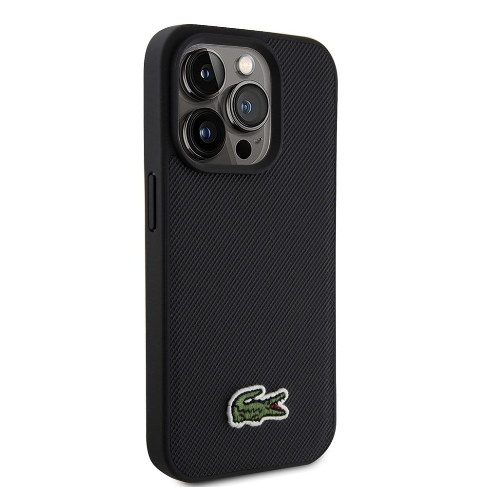 Apple iPhone 15 Pro Max Kılıf Lacoste Orjinal Lisanslı PU Pike Desenli Arka Yüzey İkonik Timsah Dokuma Logolu Kapak + Type-C Kablo 1.5m