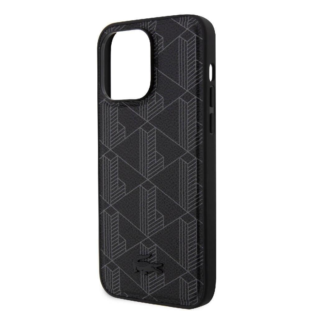 Apple iPhone 15 Pro Max Kılıf Lacoste Orjinal Lisanslı M-safe Şarj Özellikli PU Deri Görünümlü Karışık Monogram Desenli Kapak