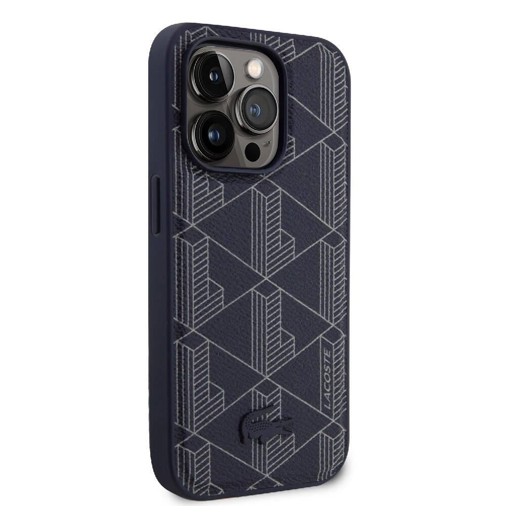 Apple iPhone 15 Pro Max Kılıf Lacoste Orjinal Lisanslı M-safe Şarj Özellikli PU Deri Görünümlü Karışık Monogram Desenli Kapak