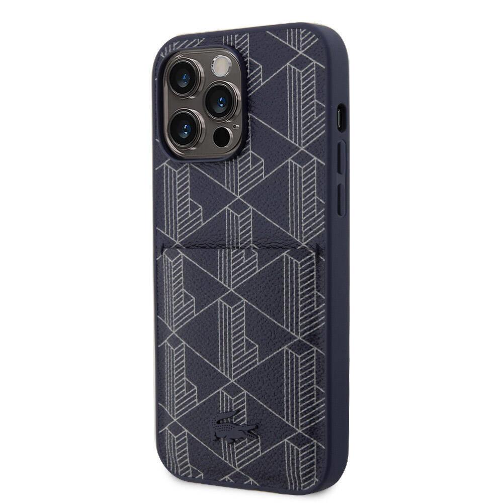 Apple iPhone 15 Pro Max Kılıf Lacoste Orjinal Lisanslı M-safe Şarj Özellikli PU Deri Görünümlü Kartlıklı Karışık Monogram Desenli Kapak