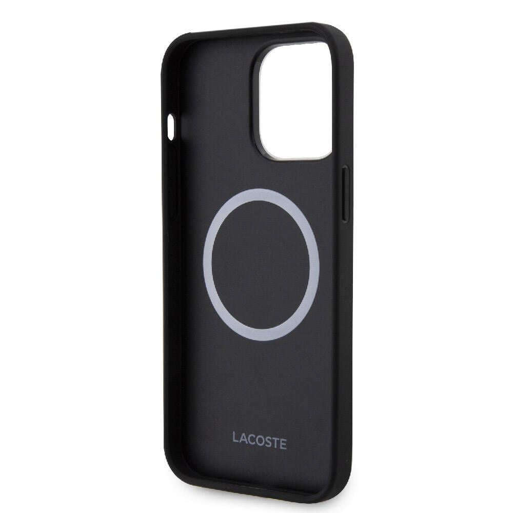 Apple iPhone 15 Pro Max Kılıf Lacoste Orjinal Lisanslı M-safe Şarj Özellikli PU Deri Görünümlü Karışık Monogram Desenli Kapak