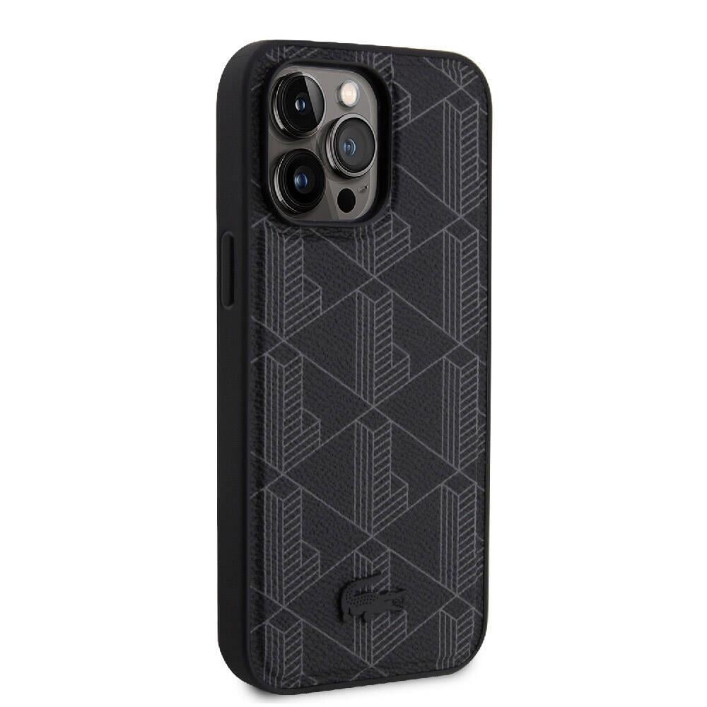 Apple iPhone 15 Pro Max Kılıf Lacoste Orjinal Lisanslı M-safe Şarj Özellikli PU Deri Görünümlü Karışık Monogram Desenli Kapak