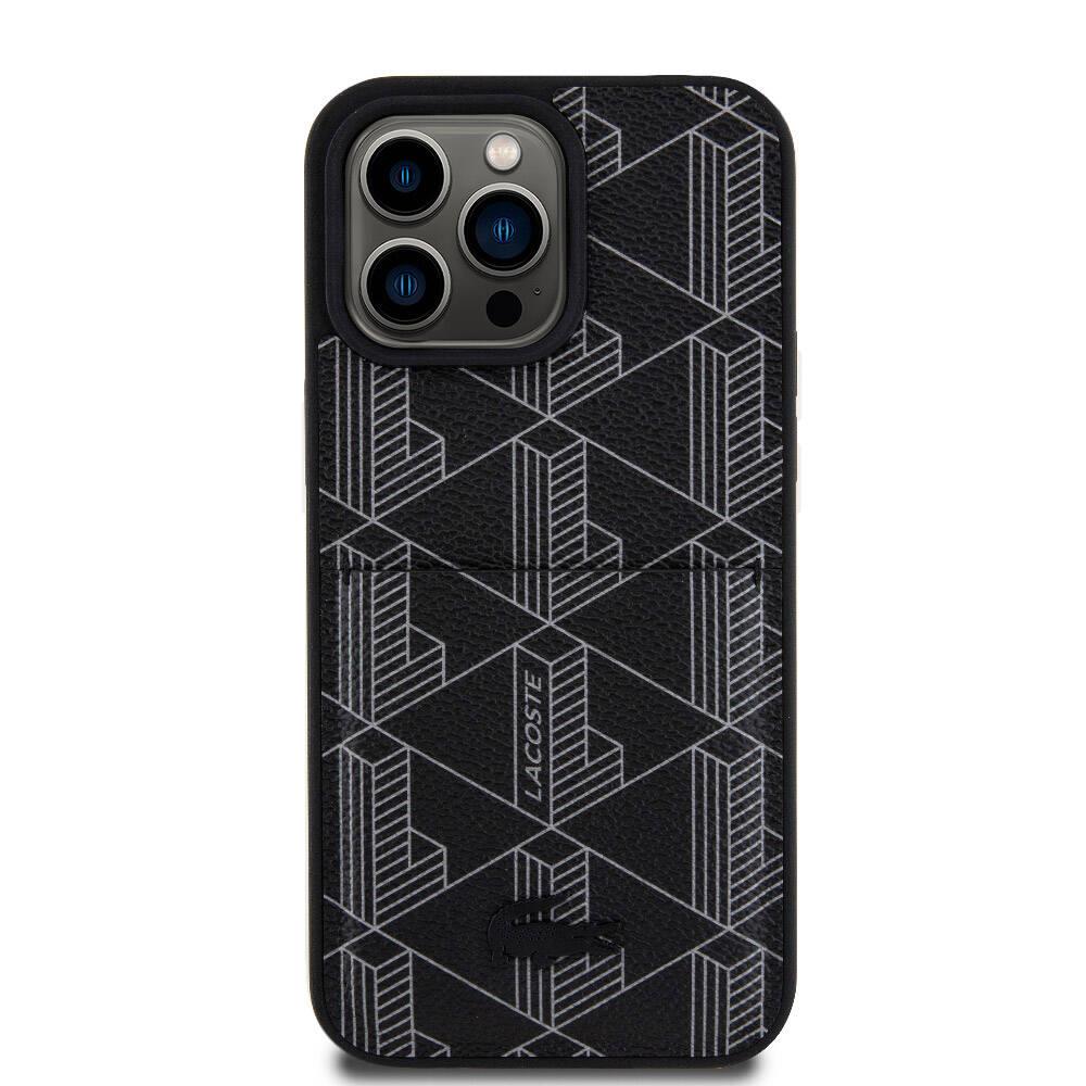 Apple iPhone 15 Pro Max Kılıf Lacoste Orjinal Lisanslı M-safe Şarj Özellikli PU Deri Görünümlü Kartlıklı Karışık Monogram Desenli Kapak