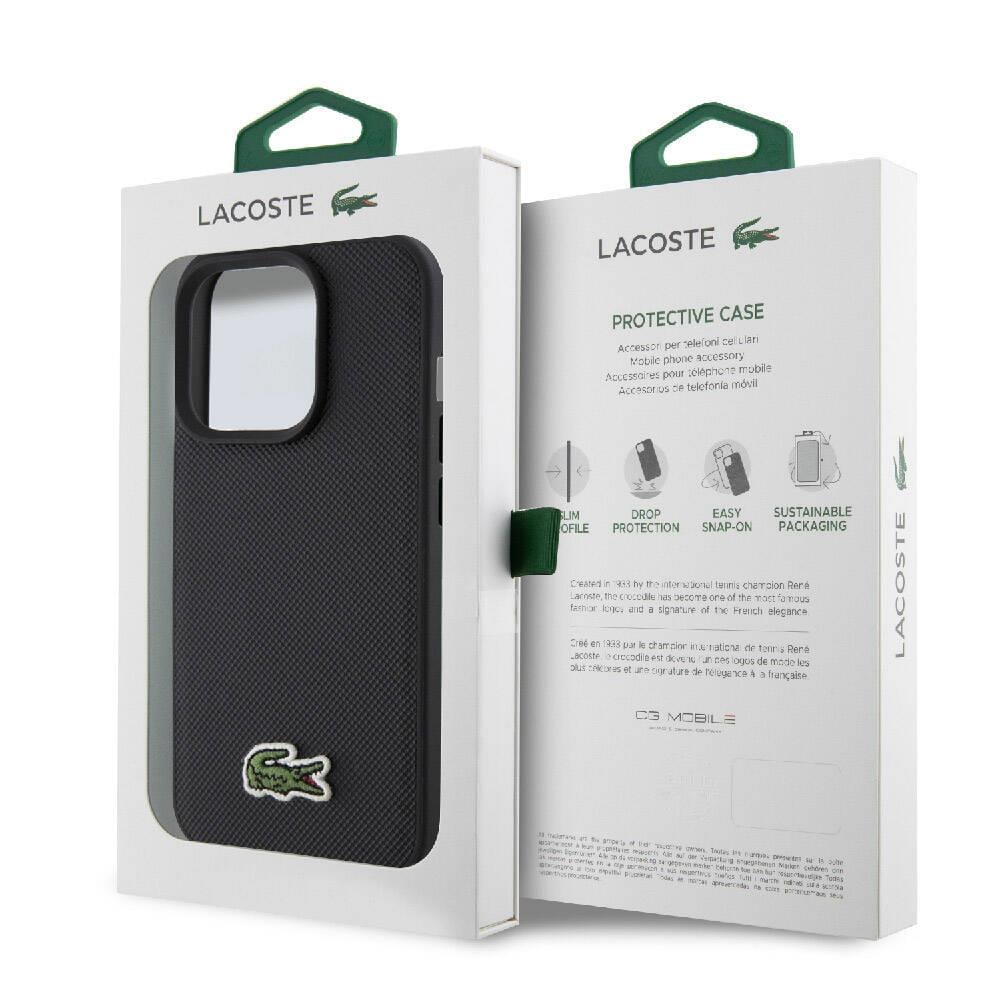 Apple iPhone 15 Pro Max Kılıf Lacoste Orjinal Lisanslı PU Pike Desenli Arka Yüzey Askılı İkonik Timsah Dokuma Logolu Kapak