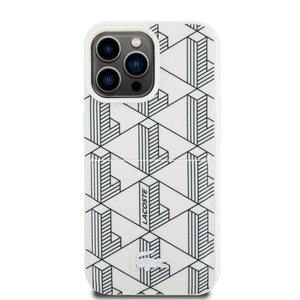 Apple iPhone 15 Pro Max Kılıf Lacoste Orjinal Lisanslı M-safe Şarj Özellikli PU Deri Görünümlü Kartlıklı Karışık Monogram Desenli Kapak