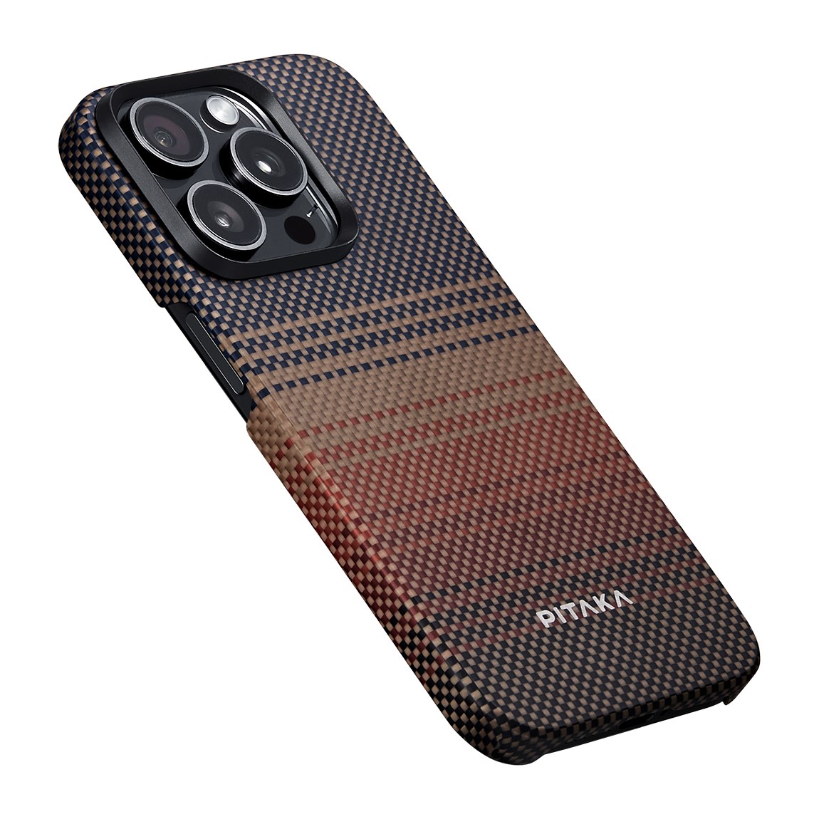 Apple iPhone 15 Pro Max Kılıf M-safe Şarj Özellikli Aramid Fiber Pitaka Tactile Woven Sunset-Moonrise Serisi Sunset Kapak