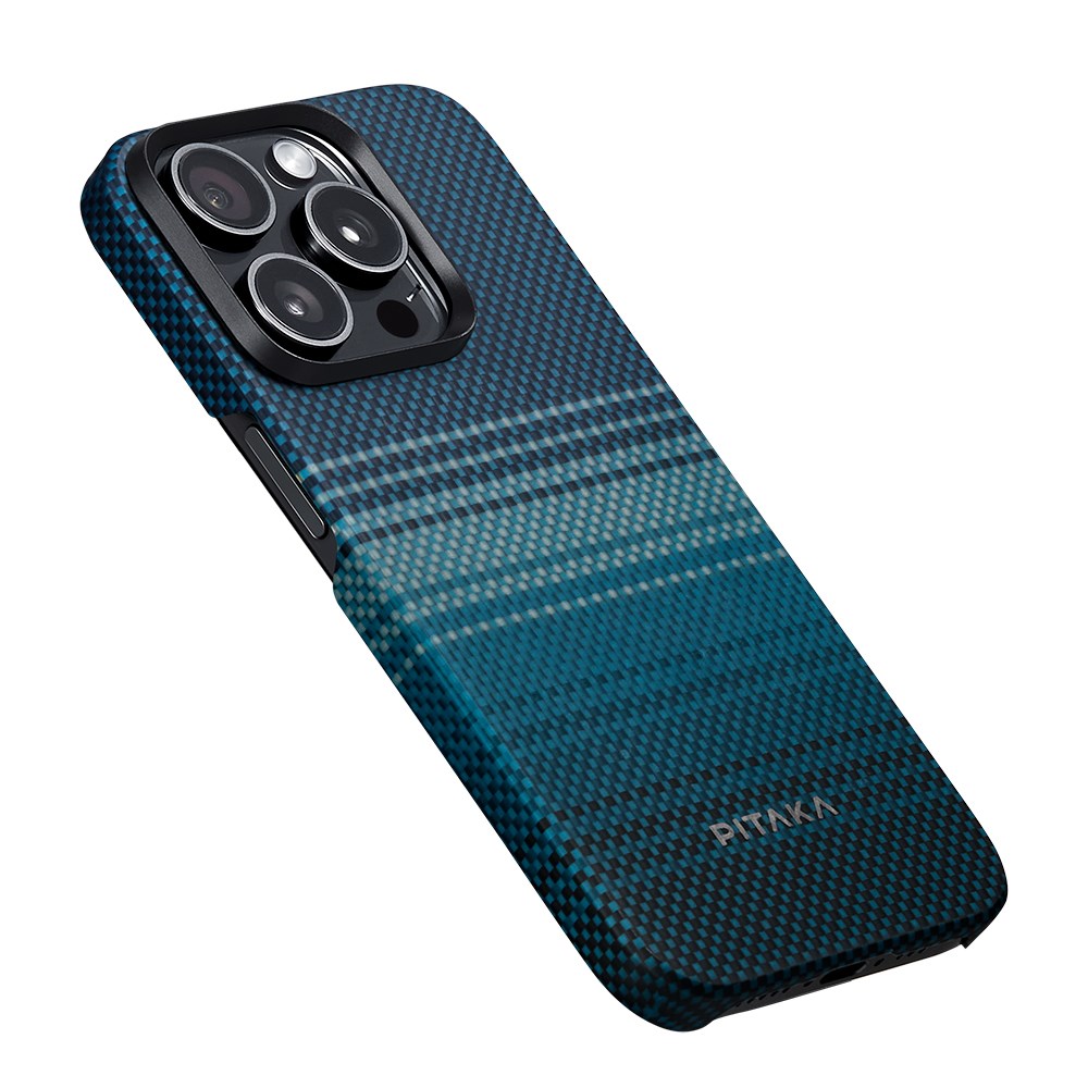 Apple iPhone 15 Pro Max Kılıf M-safe Şarj Özellikli Aramid Fiber Pitaka Tactile Woven Sunset-Moonrise Serisi Moonrise Kapak