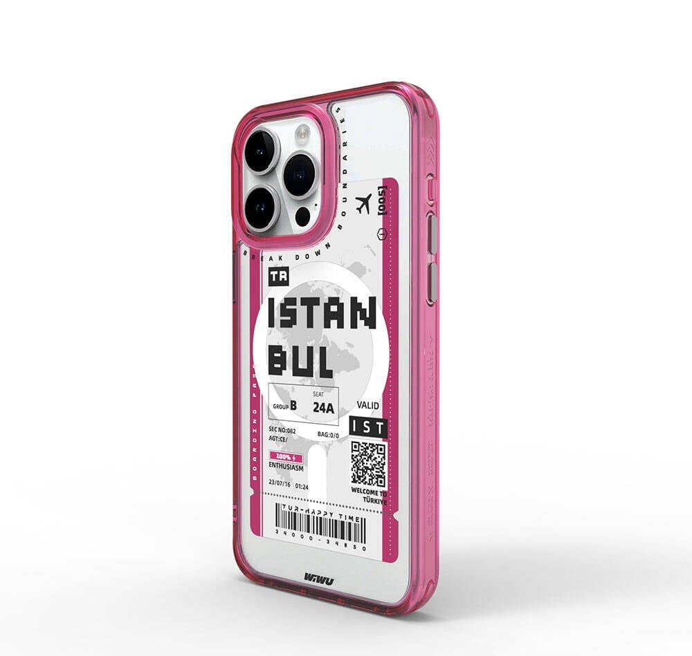 Apple iPhone 15 Pro Max Kılıf M-safe Şarj Özellikli Bilet Desenli Wiwu Turkey B Serisi Kapak