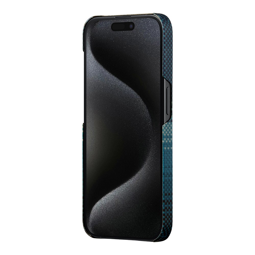 Apple iPhone 15 Pro Max Kılıf M-safe Şarj Özellikli Aramid Fiber Pitaka Tactile Woven Sunset-Moonrise Serisi Moonrise Kapak