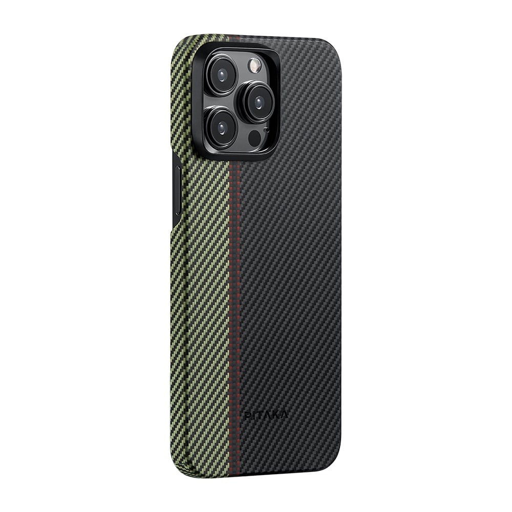 Apple iPhone 15 Pro Max Kılıf M-safe Şarj Özellikli 600D Aramid Fiber Pitaka Tactile Woven Orchestra Serisi Overture Kapak