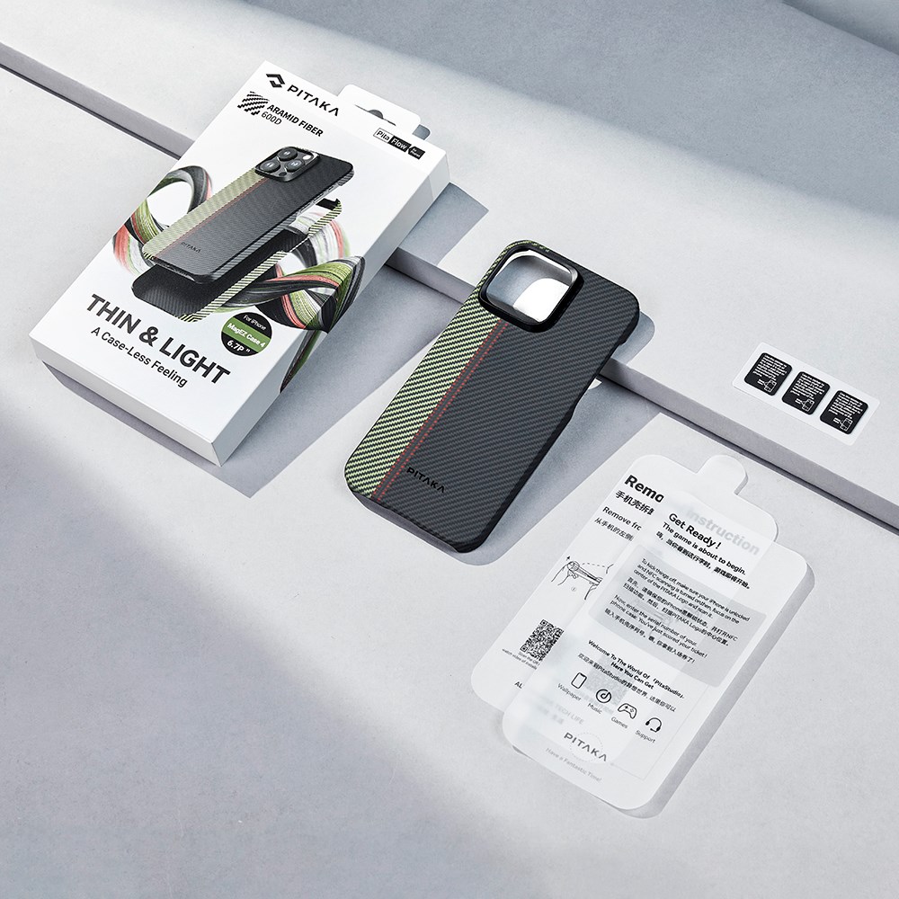 Apple iPhone 15 Pro Max Kılıf M-safe Şarj Özellikli 600D Aramid Fiber Pitaka Tactile Woven Orchestra Serisi Overture Kapak