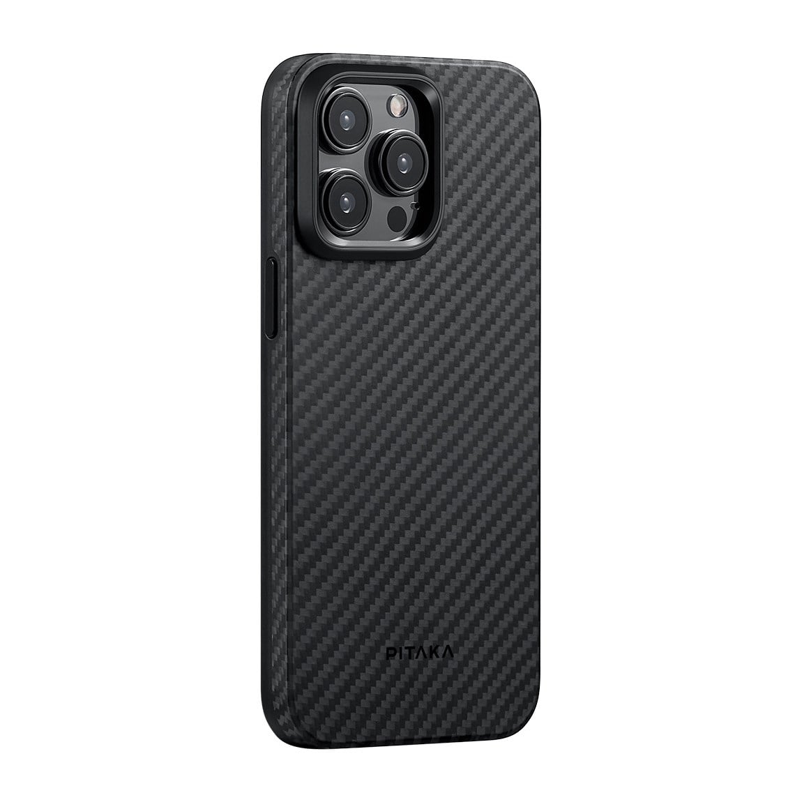 Apple iPhone 15 Pro Max Kılıf M-safe Şarj Özellikli 1500D Aramid Fiber Pitaka Military-Grade Classic Serisi Black-Grey Twill Kapak
