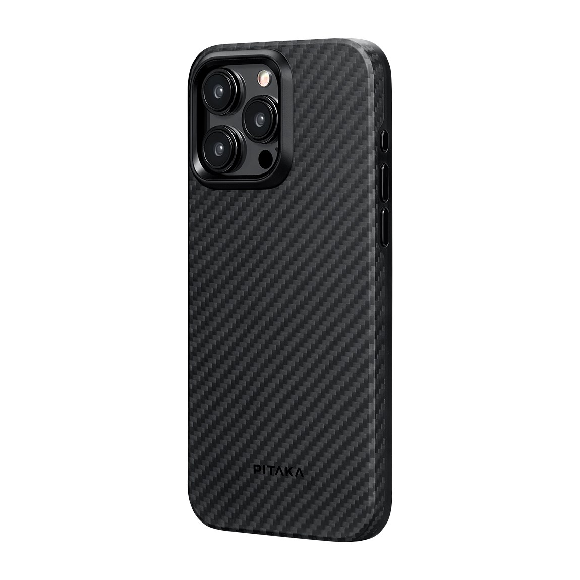 Apple iPhone 15 Pro Max Kılıf M-safe Şarj Özellikli 1500D Aramid Fiber Pitaka Military-Grade Classic Serisi Black-Grey Twill Kapak