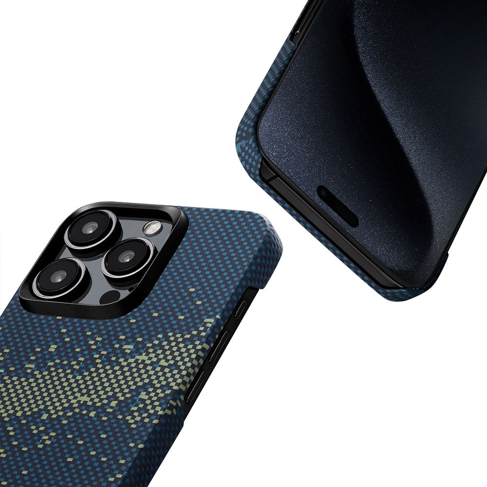 Apple iPhone 15 Pro Max Kılıf M-safe Şarj Özellikli Aramid Fiber Pitaka Tactile Woven Starpeak Serisi Milky Way Galaxy Kapak