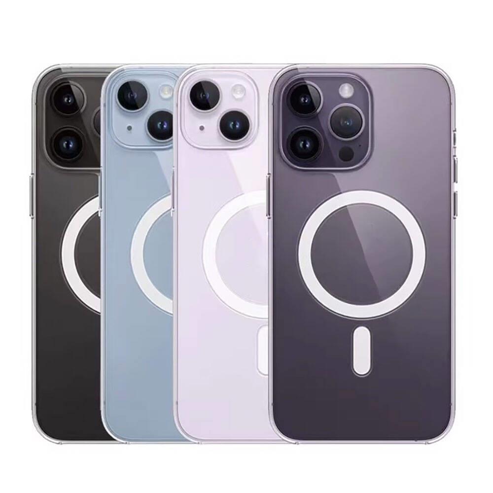Apple iPhone 15 Pro Max Kılıf M-safe Şarj Özellikli Şeffaf Sert PC Zore Embos Kapak