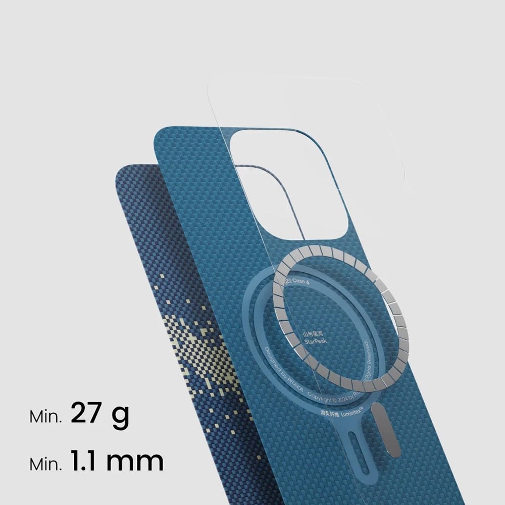Apple iPhone 15 Pro Max Kılıf M-safe Şarj Özellikli Lumintex Teknolojili Fosforlu Özellikli Aramid Fiber Pitaka Tactile Woven Starpeak Serisi Milky Way Galaxy Kapak
