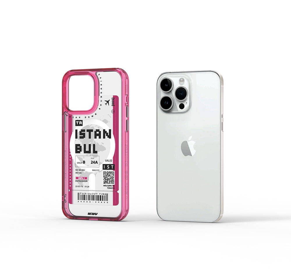 Apple iPhone 15 Pro Max Kılıf M-safe Şarj Özellikli Bilet Desenli Wiwu Turkey B Serisi Kapak