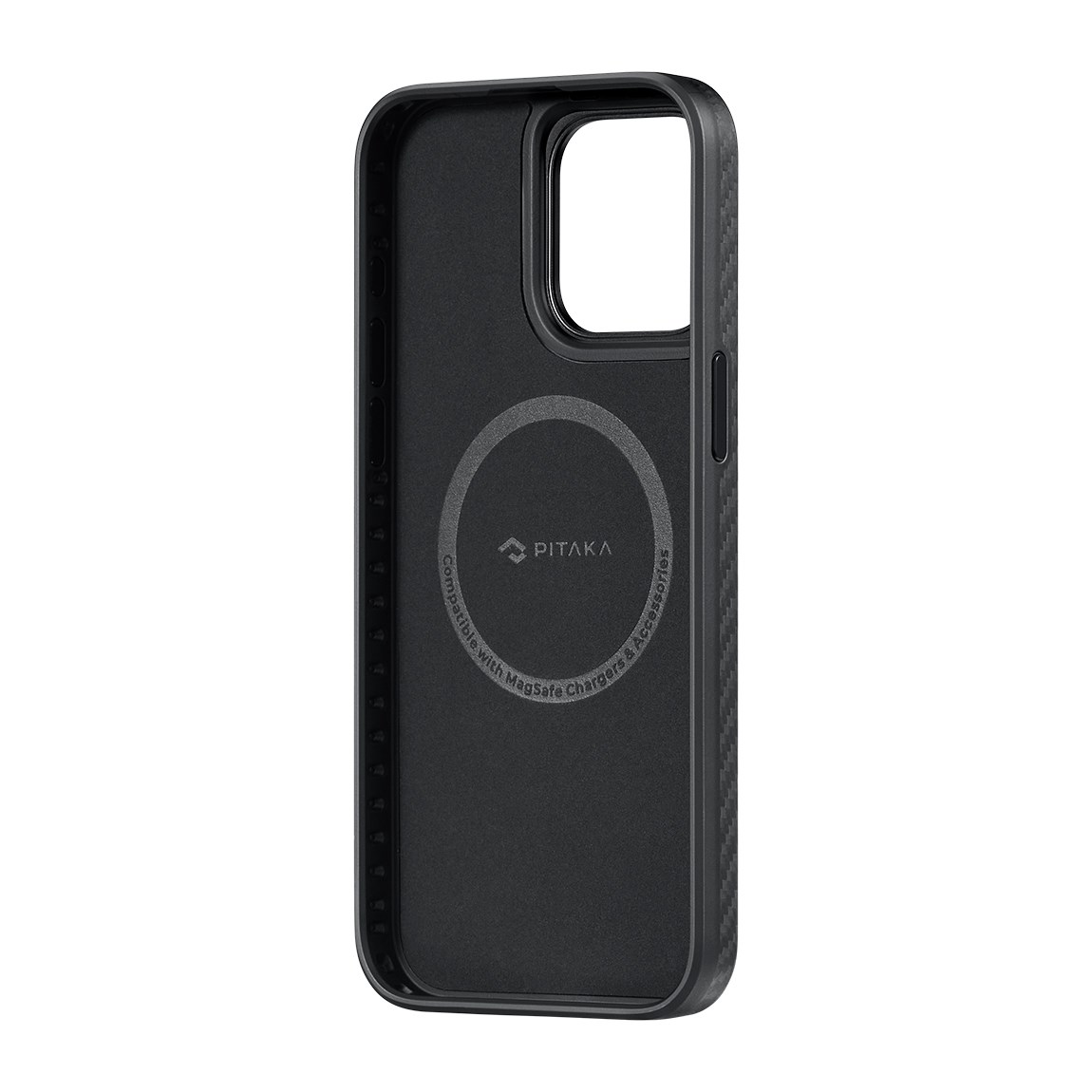 Apple iPhone 15 Pro Max Kılıf M-safe Şarj Özellikli 1500D Aramid Fiber Pitaka Military-Grade Classic Serisi Black-Grey Twill Kapak