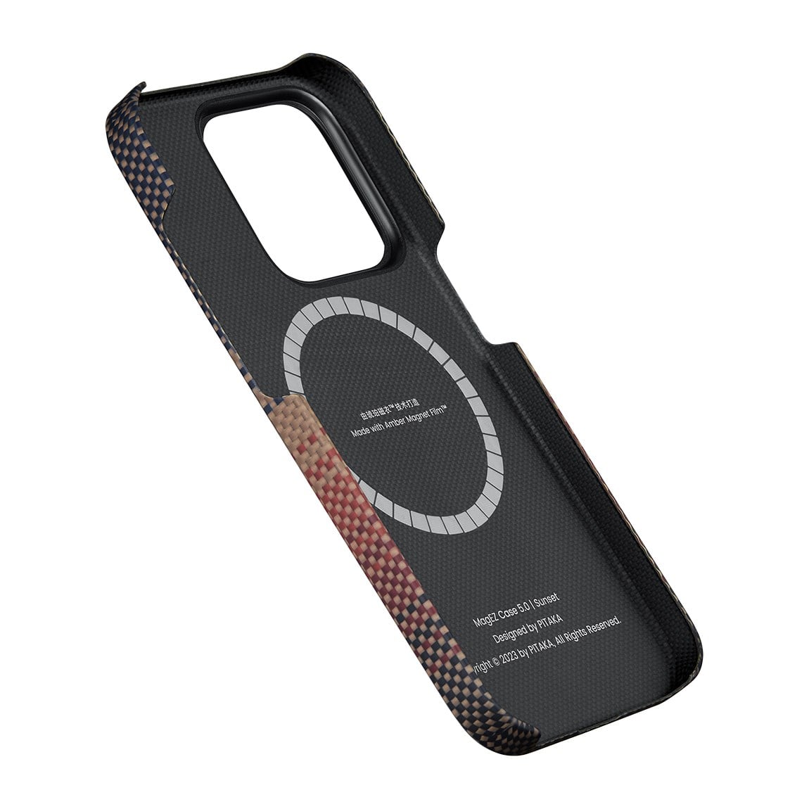 Apple iPhone 15 Pro Max Kılıf M-safe Şarj Özellikli Aramid Fiber Pitaka Tactile Woven Sunset-Moonrise Serisi Sunset Kapak