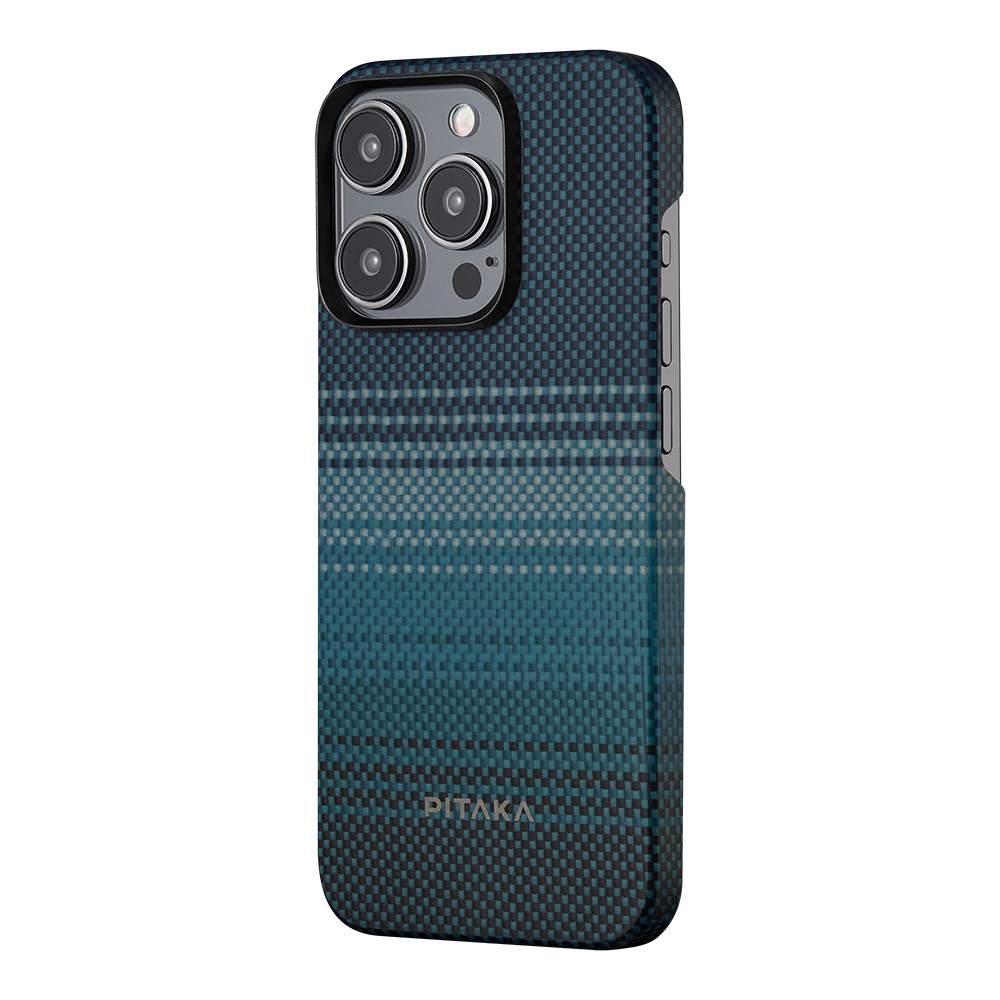 Apple iPhone 15 Pro Max Kılıf M-safe Şarj Özellikli Aramid Fiber Pitaka Tactile Woven Sunset-Moonrise Serisi Moonrise Kapak