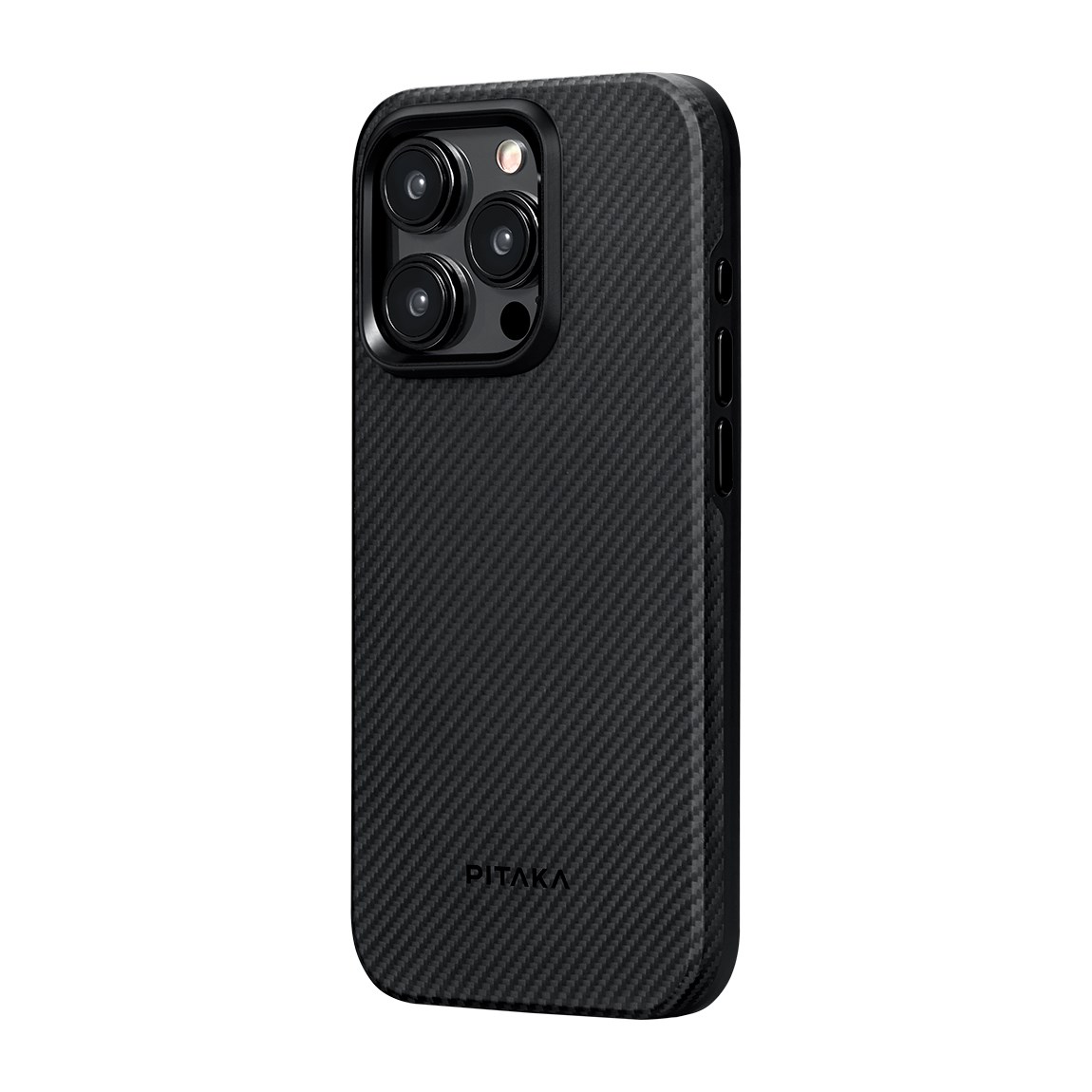 Apple iPhone 15 Pro Max Kılıf M-safe Şarj Özellikli 600D Aramid Fiber Pitaka Military-Grade Classic Serisi Black-Grey Twill Kapak