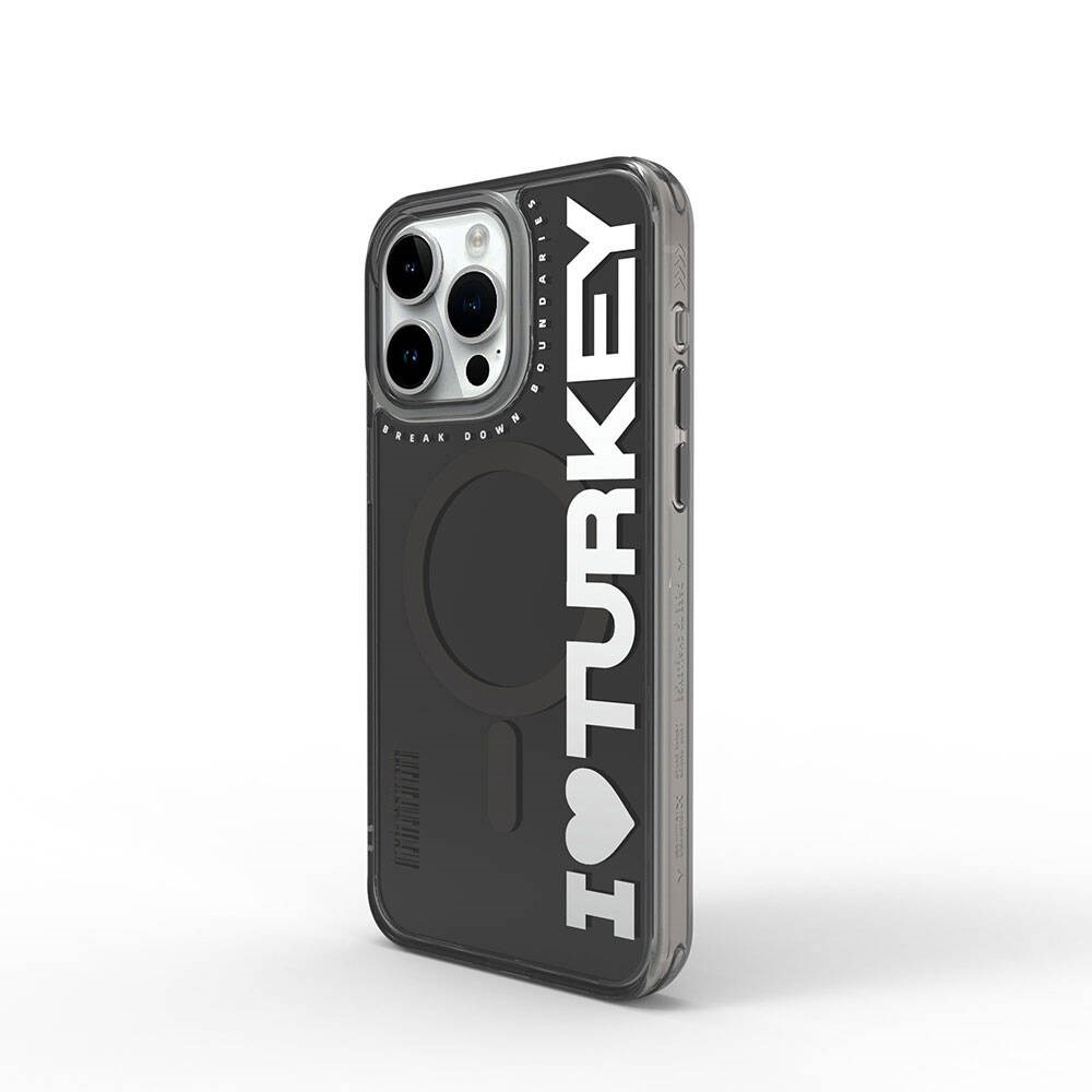 Apple iPhone 15 Pro Max Kılıf M-safe Şarj Özellikli I Love Turkey Yazı Desenli Wiwu Turkey E Serisi Kapak