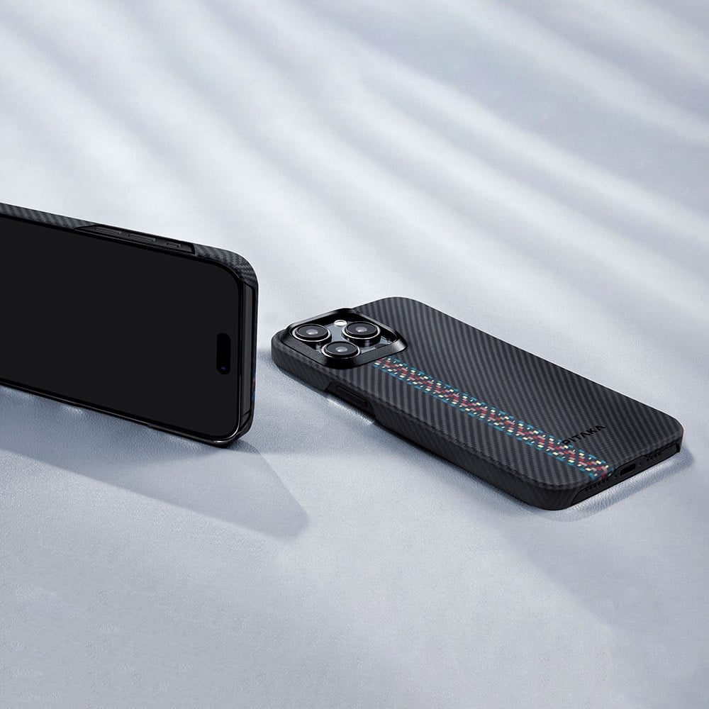Apple iPhone 15 Pro Max Kılıf M-safe Şarj Özellikli 600D Aramid Fiber Pitaka Tactile Woven Orchestra Serisi Rhapsody Kapak
