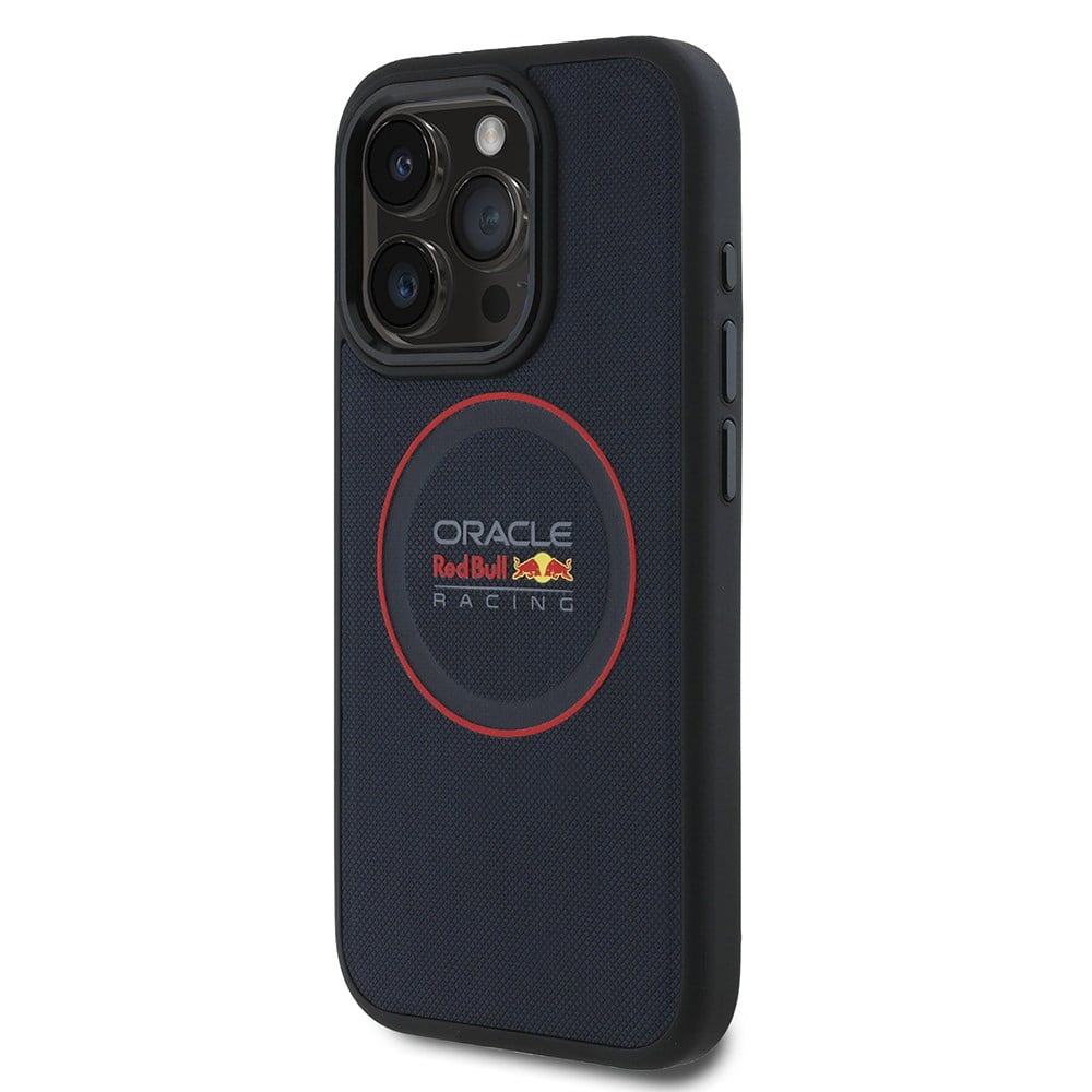 Apple iPhone 15 Pro Max Kılıf Redbull Orjinal Lisanslı M-safe Şarj Özellikli Kırmızı Halka ve Logo Kabartmalı PU Deri Kapak