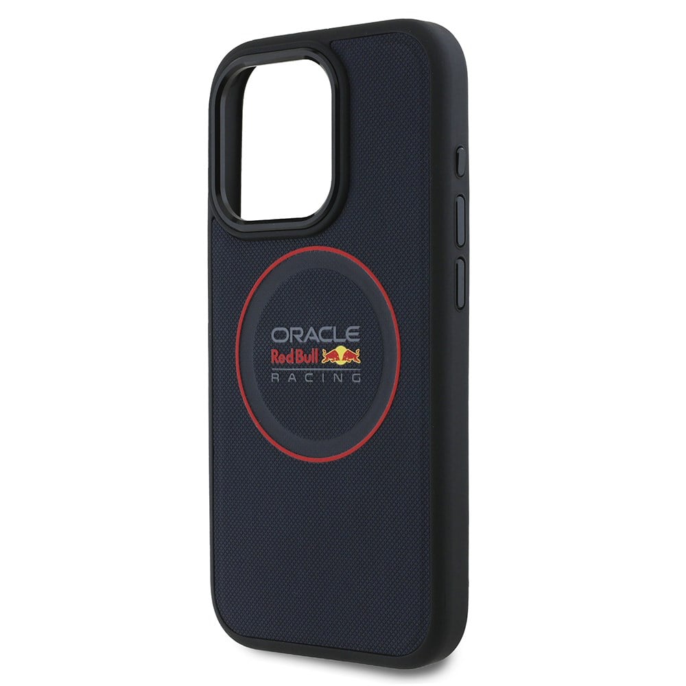 Apple iPhone 15 Pro Max Kılıf Redbull Orjinal Lisanslı M-safe Şarj Özellikli Kırmızı Halka ve Logo Kabartmalı PU Deri Kapak