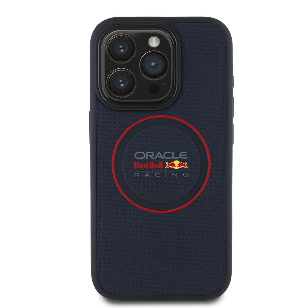 Apple iPhone 15 Pro Max Kılıf Redbull Orjinal Lisanslı M-safe Şarj Özellikli Kırmızı Halka ve Logo Kabartmalı PU Deri Kapak