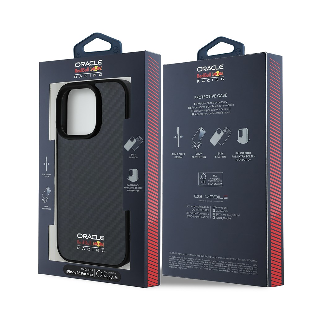 Apple iPhone 15 Pro Max Kılıf Redbull Orjinal Lisanslı M-safe Şarj Özellikli Karbon Fiber Tasarımlı Parlayan Logolu Kapak