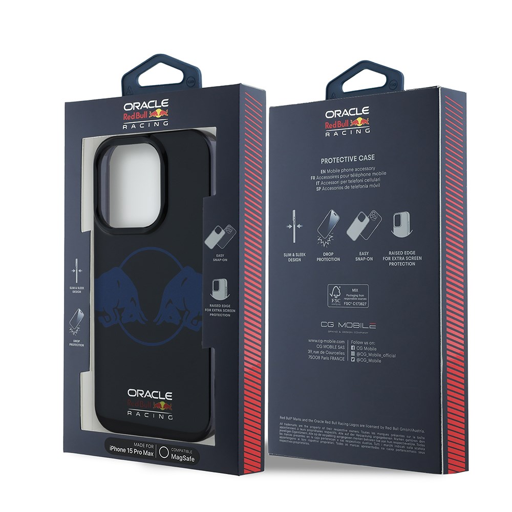 Apple iPhone 15 Pro Max Kılıf Redbull Orjinal Lisanslı M-safe Şarj Özellikli IML Çift Boğa Baskılı Sert PC Kapak