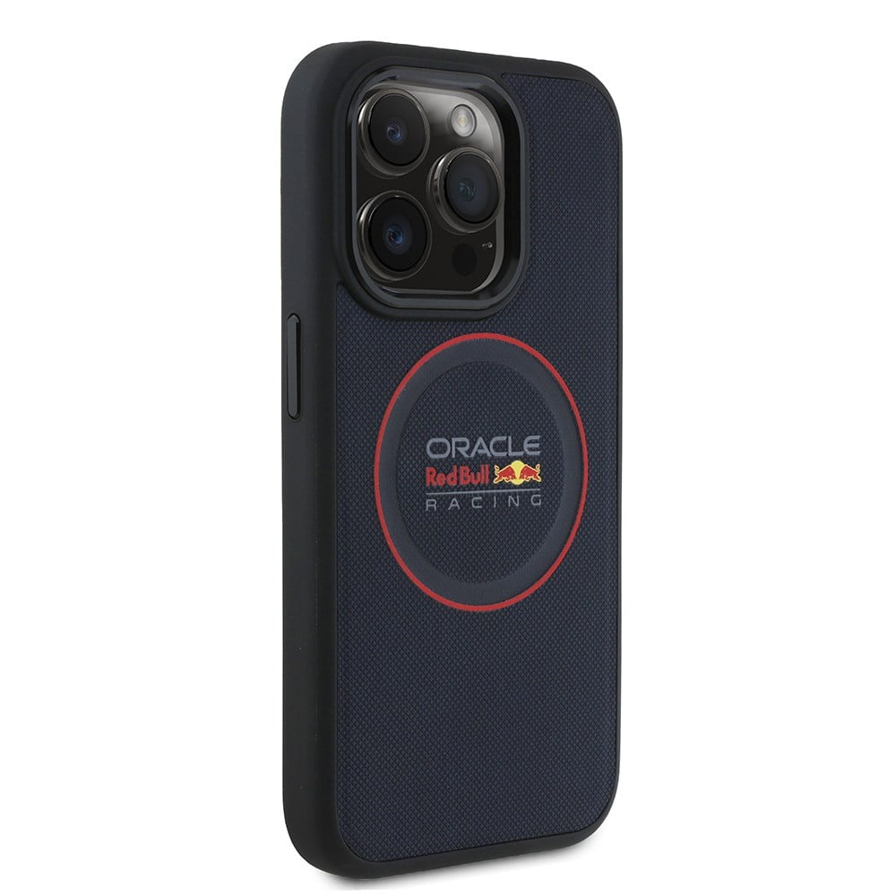 Apple iPhone 15 Pro Max Kılıf Redbull Orjinal Lisanslı M-safe Şarj Özellikli Kırmızı Halka ve Logo Kabartmalı PU Deri Kapak