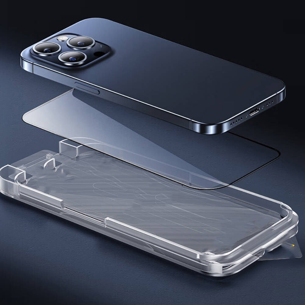 Apple iPhone 15 Pro Max Wiwu SQ-008 Oleofobik Easy Install Darbeye Karşı Dayanıklı Temperli Cam Ekran Koruyucu + Kolay Uygulama Aparatlı