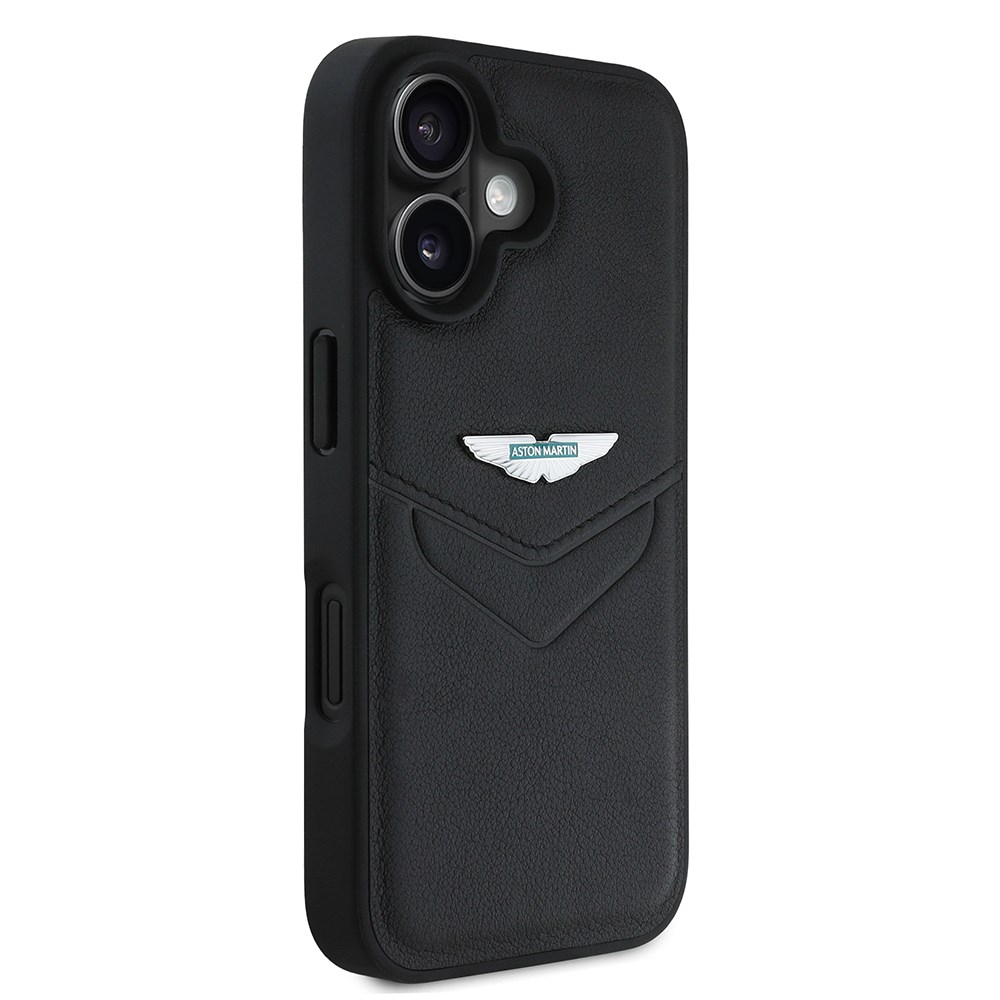 Apple iPhone 16 Kılıf Aston Martin Orjinal Lisanslı Victory Dizayn PU Deri Metal Logolu Kapak