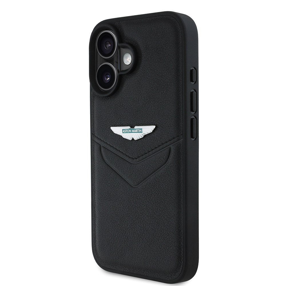 Apple iPhone 16 Kılıf Aston Martin Orjinal Lisanslı Victory Dizayn PU Deri Metal Logolu Kapak