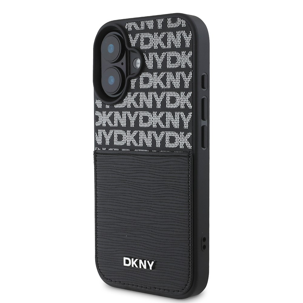 Apple iPhone 16 Kılıf DKNY Orjinal Lisanslı Kartlıklı 3D Yazılı Repeat Texture Pattern Kapak