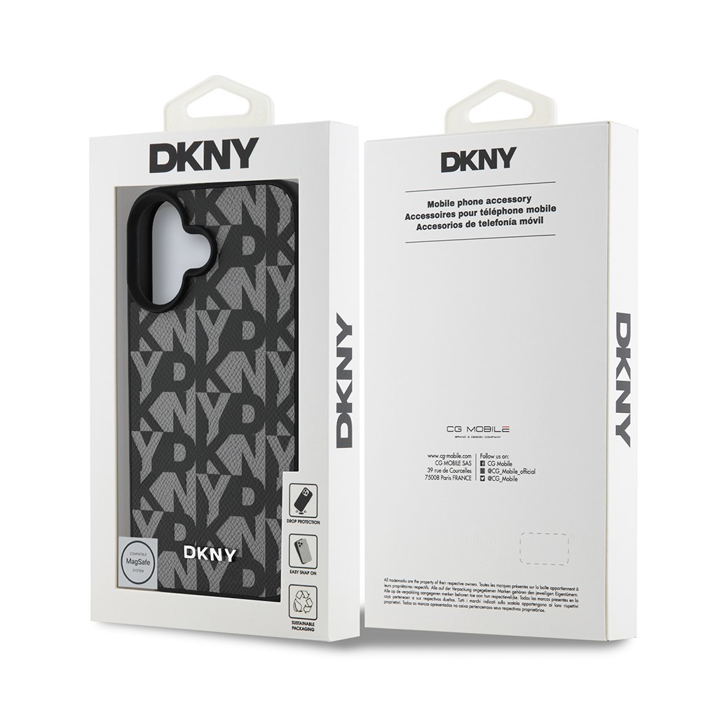 Apple iPhone 16 Kılıf DKNY Orjinal Lisanslı M-safe Şarj Özellikli 3D Yazılı Grid Pattern Kapak