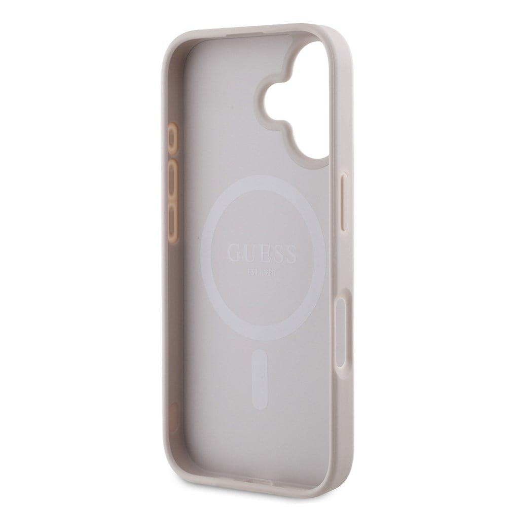 Apple iPhone 16 Kılıf Guess Orjinal Lisanslı M-safe Şarj Özellikli PU Üçgen Logo 4G Desenli Kapak