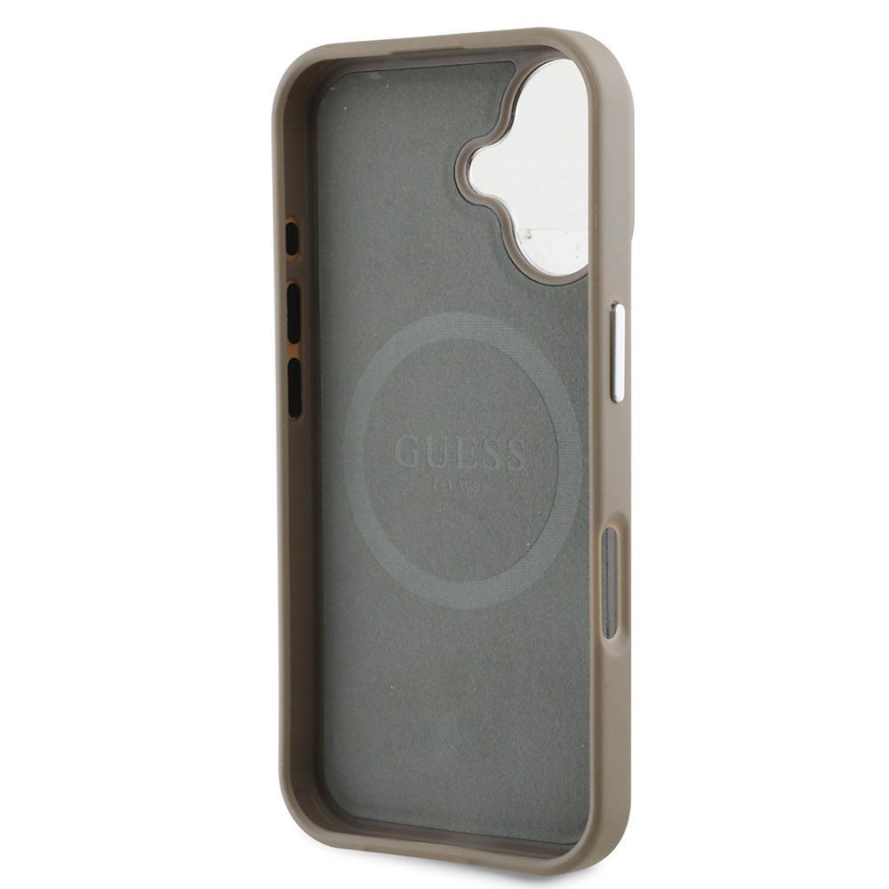 Apple iPhone 16 Kılıf Guess Orjinal Lisanslı M-safe Şarj Özellikli Grained Triangle Kapak