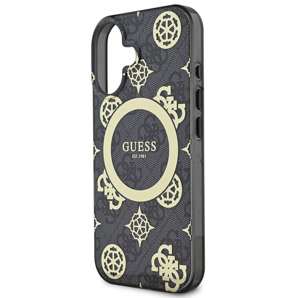 Apple iPhone 16 Kılıf Guess Orjinal Lisanslı M-safe Şarj Özellikli 4G Desenli IML Yazı Logolu Peony Kapak