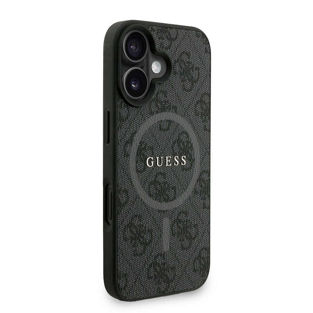 Apple iPhone 16 Kılıf Guess Orjinal Lisanslı M-safe Şarj Özellikli PU Deri Bilek Askı İpli Yazı Logolu Kapak