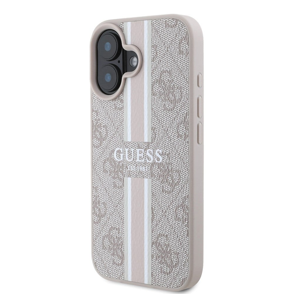 Apple iPhone 16 Kılıf Guess Orjinal Lisanslı M-safe Şarj Özellikli 4G Şerit Tasarımlı Printed Kapak