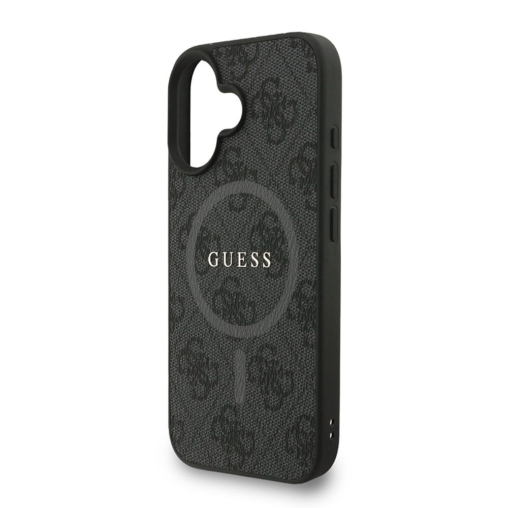 Apple iPhone 16 Kılıf Guess Orjinal Lisanslı M-safe Şarj Özellikli PU Deri Bilek Askı İpli Yazı Logolu Kapak