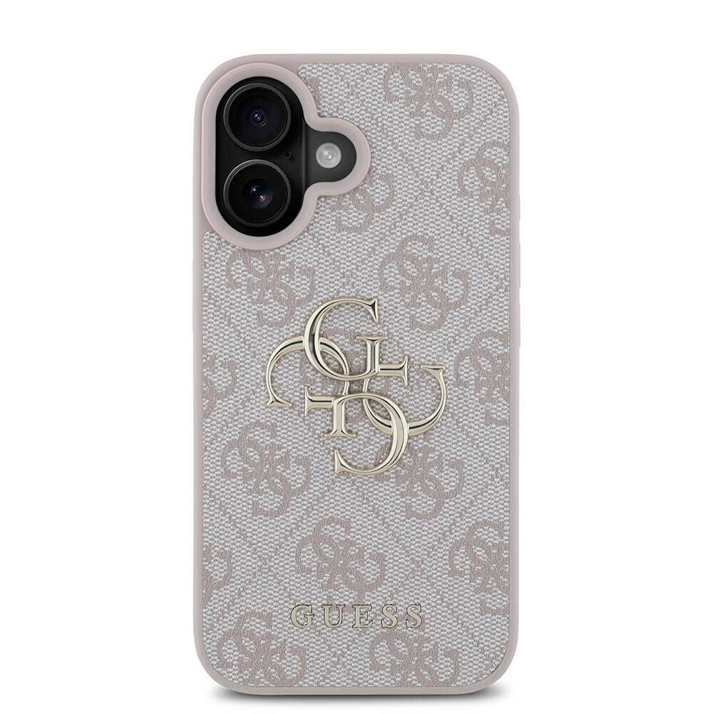 Apple iPhone 16 Kılıf Guess Orjinal Lisanslı PU Deri 4G Desenli Metal Büyük 4G ve Yazı Logolu Kapak