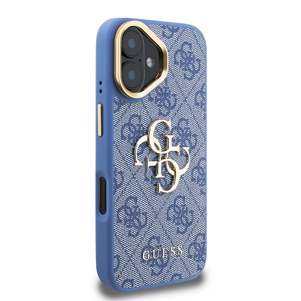 Apple iPhone 16 Kılıf Guess Orjinal Lisanslı PU Deri 4G Desenli Metal Büyük 4G ve Yazı Logolu Kamera Standlı Kapak