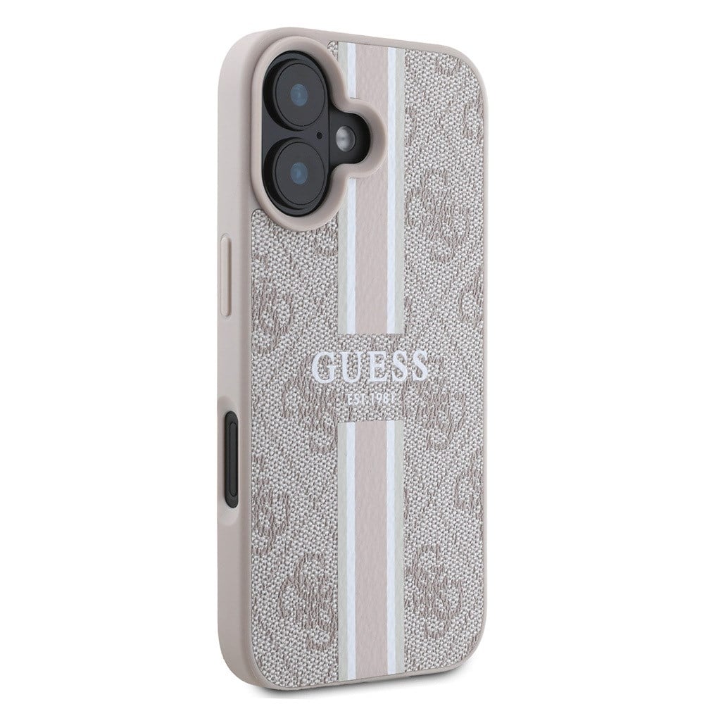 Apple iPhone 16 Kılıf Guess Orjinal Lisanslı M-safe Şarj Özellikli 4G Şerit Tasarımlı Printed Kapak